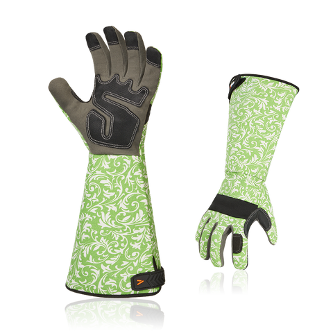 VGO 1 Pair Gardening Gloves Ladies, Synthetic leather/Goat leather palm, Safety Work Gloves, Long Sleeves Gauntlet, Puncture Proof, Touchscreen(Green,AL6608/GA9658)