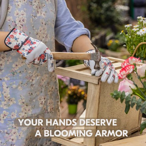 VGO 1 Pair Premium Genuine Goat Leather Puncture Resistant Palm and Fingertips Gardening Gloves For Women(GA3561/GA7454)