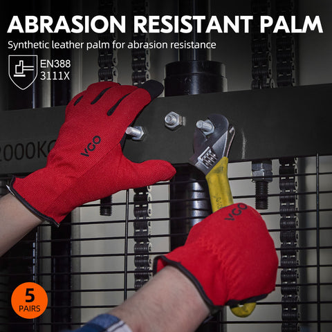 VGO 5-Pairs High Performance for Men, Multi-Functional Safety Work Gloves, Builder Gloves, Gardening Gloves, Light Duty Gloves, Value Pack (5 Colors, AL8736)