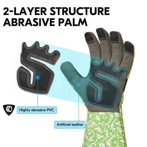 VGO 1 Pair Gardening Gloves Ladies, Synthetic leather/Goat leather palm, Safety Work Gloves, Long Sleeves Gauntlet, Puncture Proof, Touchscreen(Green,AL6608/GA9658)