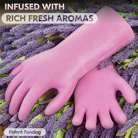 VGO 1 Pair Reusable Household Gloves Infused with Aromas, Innovative Lined Dishwashing Gloves, 3 Times durability Cleaning Gloves, Long Sleeves Kitchen Gloves, Cleaning, Working, Painting, Gardening, Pet Care, Multiple functional gloves(TP1117-PIN)