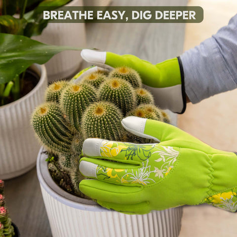 VGO 1-Pair Women's Gardening Gloves - Synthetic leather or Premium Goat Leather Work Gloves with Thornproof&Non-Slip Grip, Breathable Floral Design, Ergonomic Fit for Pruning, Landscaping,Outdoor(GA7444/SL7443)