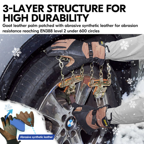ILOND -20℃/-4°F Waterproof Winter Work Gloves Cold Weather Waterproof Work Gloves Waterproof Insulated Gloves Goat Leather Gloves(Brown,GA7760FLWP)