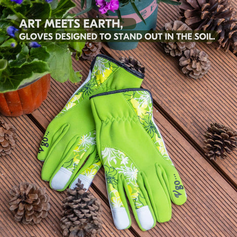 VGO 1-Pair Women's Gardening Gloves - Synthetic leather or Premium Goat Leather Work Gloves with Thornproof&Non-Slip Grip, Breathable Floral Design, Ergonomic Fit for Pruning, Landscaping,Outdoor(GA7444/SL7443)