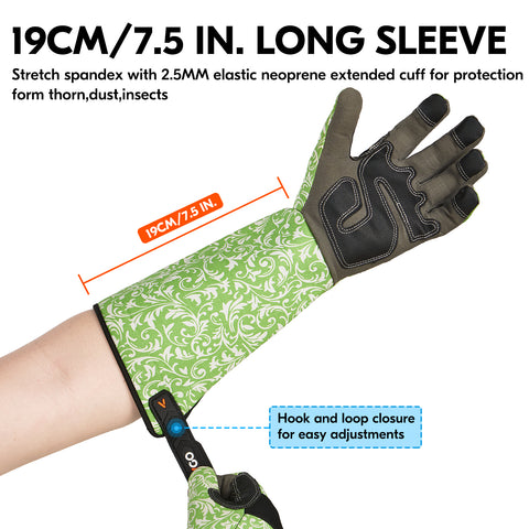 VGO 1 Pair Gardening Gloves Ladies, Synthetic leather/Goat leather palm, Safety Work Gloves, Long Sleeves Gauntlet, Puncture Proof, Touchscreen(Green,AL6608/GA9658)