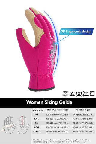 VGO 1-Pair Women's Gardening Gloves - Synthetic leather or Premium Goat Leather Work Gloves with Thornproof&Non-Slip Grip, Breathable Floral Design, Ergonomic Fit for Pruning, Landscaping,Outdoor(GA7444/SL7443)
