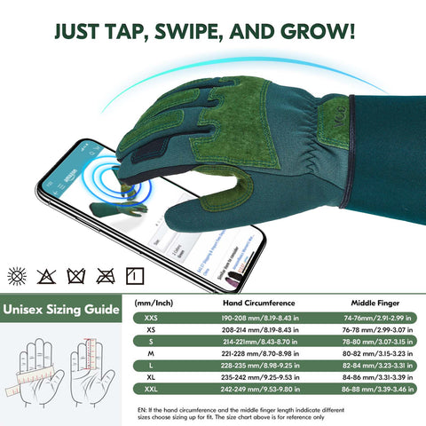 VGO 1 Pair Gardening Gloves Unses,Safety Work Gloves,Long Sleeves Gauntlet,Puncture-proof,Thorn Proof,Touchscreen(Green,SL7477/SL7496))