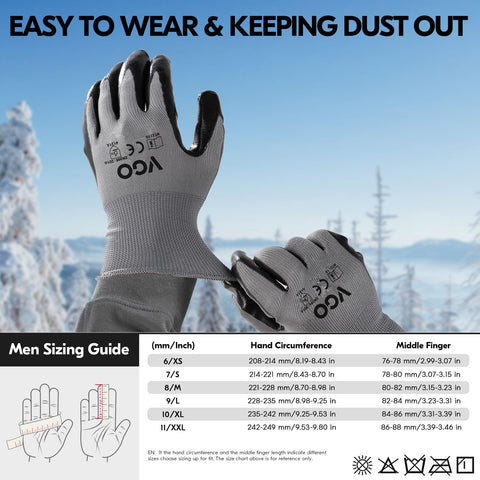 VGO 1/2Pairs Winter Gloves,Cold Weather Safety Work Gloves,Cold Storage or Freezer Use,Outdoor Heavy Duty,Double Lining,Nitrile Coated (NT2110FLWP-GRA)