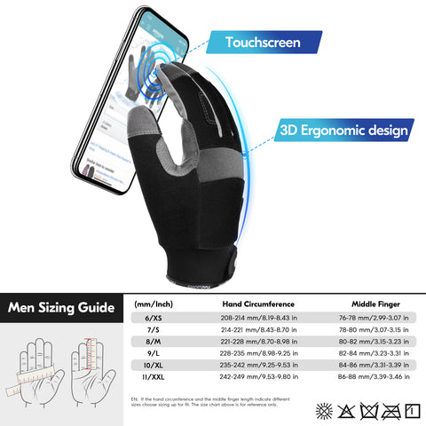 Vgo 1Pair 5℃/41°F Winter Work Gloves Men, Cold Weather Waterproof Safety Work Gloves,Cold Storage or Freezer Glove, Touchscreen(SL7584FLWP-BLA)