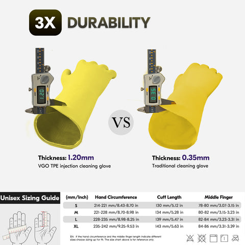 VGO 1 Pair Reusable Household Gloves Infused with Aromas, Innovative Lined Dishwashing Gloves, 3 Times durability Cleaning Gloves, Long Sleeves Kitchen Gloves, Cleaning, Working, Painting, Gardening, Pet Care, Multiple functional gloves(TP1117-YEL)
