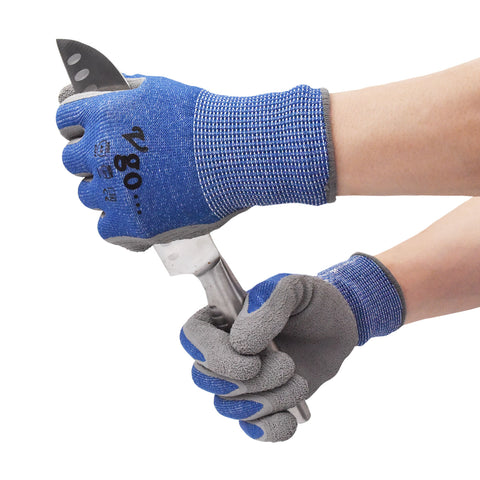 VGO 1/2/5 Pairs ANSI Level 3 Cut Resistant Gloves Certified Hand Protection, Latex Rubber Coated Gardening and Work Gloves(Orange/Blue,RB2148HY)