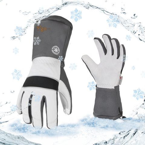 VGO 1-Pair High Dexterity Touchscreen Goatskin Leather Winter Warm Ski Gloves, Cold Storage Work Gloves, G200 Thinsulate, Waterproof Insert (White, GA8435FW)