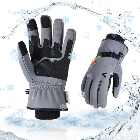 VGO 1 Pair -20℃/-4°F or Above Winter Outdoor Gloves ,Ski Gloves,Hiking Gloves,Cycling Gloves  For Male and Female (Above 18 years old) (Grey, FT3115FW)