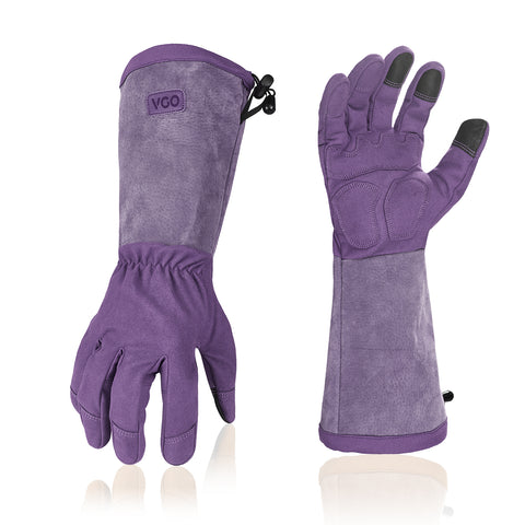 Vgo 1Pair Men/Women's Extra-Long Leather Gardening Gloves, Gauntlet with Adjustable Cuff, Puncture & Thorn Proof, Touchscreen (SL6592-M/W, SL7445)