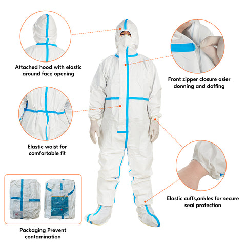 VGO Suits - 6 Sizes Options (1 PC) - Fabric Passed AAMI Level 4 Disposable Coverall PPE Suit for Biohazard Chemical Protection - CoverU Full Body Protective Clothing with Hood