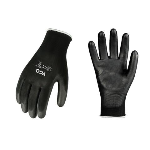 VGO 5/15 Pairs Safety Work Gloves, Gardening Gloves, Polyurethane Coated, Dipping Gloves, Latex Free (Black/Yellow PU2103)