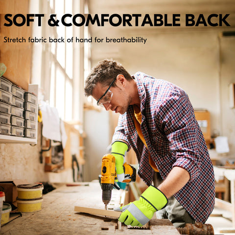 VGO 1/3 Pairs High Dexterity Soft Genuine Goat Leather Palm Touchscreen Construction Maintenance Light Duty Work Gloves For Men (3Colors, GA7673)