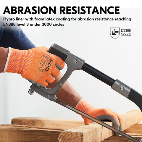 VGO 1/2/5 Pairs ANSI Level 3 Cut Resistant Gloves Certified Hand Protection, Latex Rubber Coated Gardening and Work Gloves(Orange/Blue,RB2148HY)