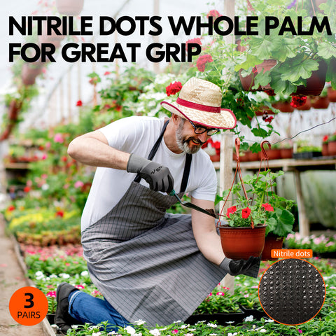 Vgo 3 Pairs Super Light Micro Foam Nitrile Coating Gardening and Work Gloves (Grey,NT5148)