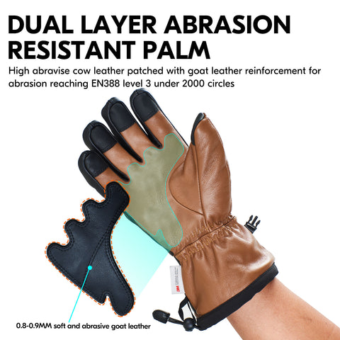 VGO 1 Pair -30℃/-22°F or Above Cow Leather Warm Ski  For Male and Female (Age Above 18 years old), Winter Snow Gloves, Outdoor Gloves, 3M Thinsulate Waterproof Gloves (CA2468FW)
