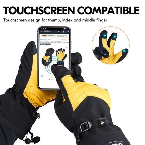 VGO 1 Pair -30℃/-22°F or Above Cow Leather Warm For Male and Female (Above 18 years old), Winter Snow Gloves, Outdoor Gloves, 3M Thinsulate Waterproof Gloves (CA2469FW)