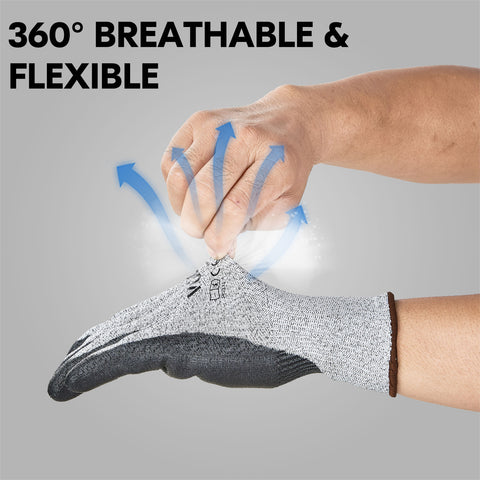 VGO 1/2 Pairs Level 5 Cut Resistant Gloves EN388 Certified Hand Protection Gloves (Grey,SK2131)