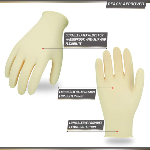 Vgo 100PCS Disposable Latex Powder-Free General Purpose, Foodservice Glove (White,RB5138-UN )