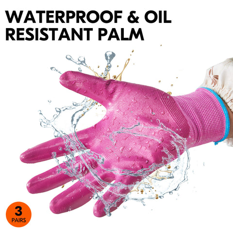 VGO 2/3/5 Pairs Women’s Gardening Gloves -Nitrile/Latex Coated, Machine Washable & Breathable for Outdoor,DIY, Ranch,Camping | Flexible Fit, Value Bundle with Color Choices (NT2110-P/RB6013-P/RB6026-G/RB6026-BR)