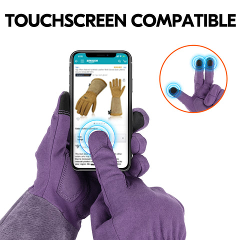 Vgo 1Pair Men/Women's Extra-Long Leather Gardening Gloves, Gauntlet with Adjustable Cuff, Puncture & Thorn Proof, Touchscreen (SL6592-M/W, SL7445)