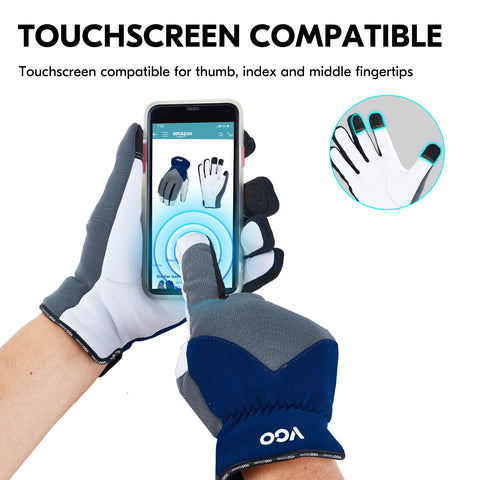 VGO 1 Pair 0℃/32°F Winter Leather Work Gloves, Cold Weather Waterproof Safety Work Gloves,Cold Storage or Freezer Use,with 3M Thinsulate Lining (Grey, GA7711FW)
