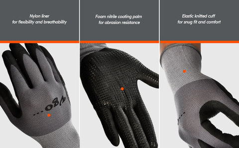 Vgo 3 Pairs Super Light Micro Foam Nitrile Coating Gardening and Work Gloves (Grey,NT5148)