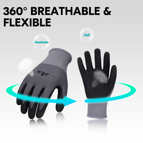 Vgo 3 Pairs Super Light Micro Foam Nitrile Coating Gardening and Work Gloves (Grey,NT5148)