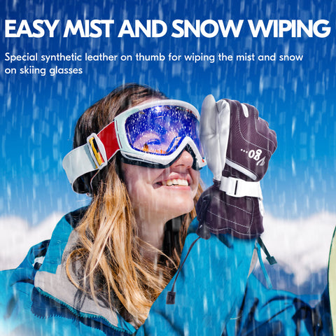VGO 2 Pairs -20℃/-4℉ or Above 3M Thinsulate G8 Goatskin Leather Skiing Gloves (Purple/Black, SF-GA2444FW)
