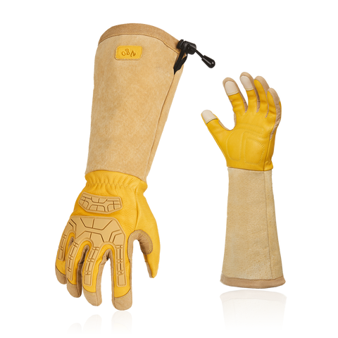 VGO 1 Pair Premium Cow Grain Leather Extra-long Cuff Thornproof, Anti-abrasion, Anti-Impact Gardening Gloves(CA9659-M/CA1013)