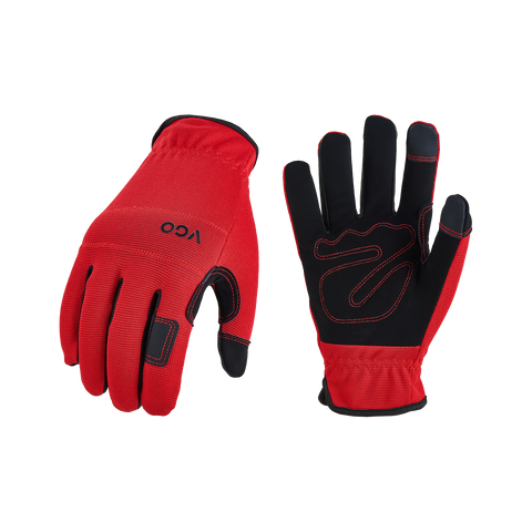 VGO Safety Work Gloves, Builder Gloves, Gardening Gloves, Light Duty Mechanic Gloves (Red/Grey/Yellow,NB7581)