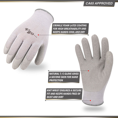VGO 10 Pairs Latex Coating Gardening and Work Gloves(Grey Coat,SK2102-G)