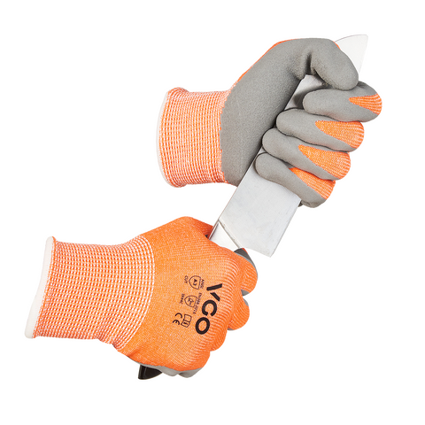 VGO 1/2/5 Pairs ANSI Level 3 Cut Resistant Gloves Certified Hand Protection, Latex Rubber Coated Gardening and Work Gloves(Orange/Blue,RB2148HY)